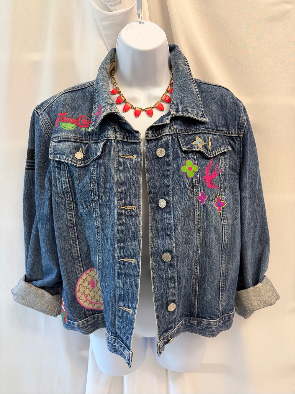 Custom GAP Denim Jacket Freedom Monopoly Pop Art Streetwear Size Large